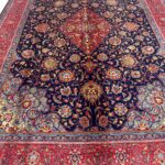 Item 73: Fine Hand-Knotted Sarouk Kashan Area Rug – Timeless Elegance in Navy & Crimson