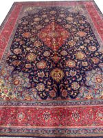 Item 73: Fine Hand-Knotted Sarouk Kashan Area Rug – Timeless Elegance in Navy & Crimson