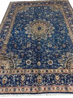 Handwoven Oriental Medallion Carpet – Royal Blue Starburst Isfahan Style Rug (Item 113)