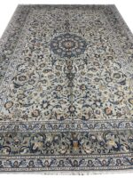 Handwoven Kashan Persian Carpet – Modern Sage & Indigo Medallion Rug (Item 98)