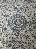 Handwoven Kashan Persian Carpet – Modern Sage & Indigo Medallion Rug (Item 98) - Image 6