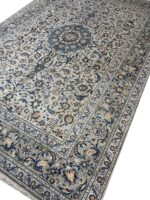 Handwoven Kashan Persian Carpet – Modern Sage & Indigo Medallion Rug (Item 98) - Image 4