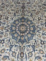Handwoven Kashan Persian Carpet – Modern Sage & Indigo Medallion Rug (Item 98) - Image 3