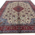 Signed Masterpiece Sarouk Persian Carpet – Ivory Field & Imperial Red Medallion Rug (Item 100)