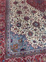 Signed Masterpiece Sarouk Persian Carpet – Ivory Field & Imperial Red Medallion Rug (Item 100) - Image 5