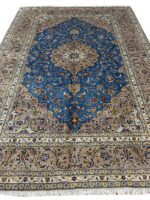 Exquisite Turquoise Kashan Handwoven Carpet – Classic Medallion Luxury Rug (Item 101)