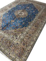 Exquisite Turquoise Kashan Handwoven Carpet – Classic Medallion Luxury Rug (Item 101) - Image 3