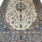 Fine Hand-Knotted Isfahan Persian Rug – Elegant Ivory Medallion & Arabesque Floral Carpet (Item 109)