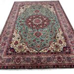 Authentic Persian Kashan Kork Wool Handwoven Carpet – Turquoise Medallion Rug – Item 137