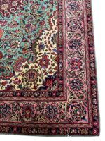Authentic Persian Kashan Kork Wool Handwoven Carpet – Turquoise Medallion Rug – Item 137 - Image 4
