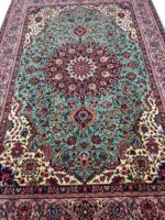 Authentic Persian Kashan Kork Wool Handwoven Carpet – Turquoise Medallion Rug – Item 137 - Image 2