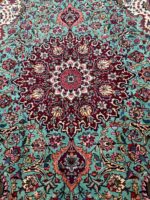 Authentic Persian Kashan Kork Wool Handwoven Carpet – Turquoise Medallion Rug – Item 137 - Image 3