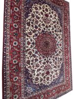 Handwoven Persian Isfahan Rug (Ivory & Royal Red Medallion) – Item #153 - Image 6