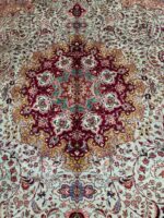 Handwoven Persian Tabriz Rug (50 Raj Sage Green & Burgundy Medallion) – Item #154 - Image 7