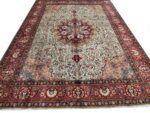 Handwoven Persian Tabriz Rug (50 Raj Sage Green & Burgundy Medallion) – Item #154