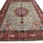 Handwoven Persian Tabriz Rug (50 Raj Sage Green & Burgundy Medallion) – Item #154