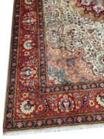 Handwoven Persian Tabriz Rug (50 Raj Sage Green & Burgundy Medallion) – Item #154 - Image 6