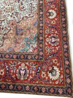 Handwoven Persian Tabriz Rug (50 Raj Sage Green & Burgundy Medallion) – Item #154 - Image 4