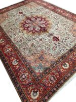 Handwoven Persian Tabriz Rug (50 Raj Sage Green & Burgundy Medallion) – Item #154 - Image 5