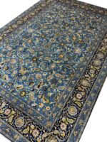 Exclusive Hand-Knotted Kashan Rug – Vibrant Turquoise All-Over Islimi & Boteh Design with Weaver’s Signature | Item 166 - Image 8
