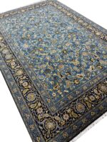Exclusive Hand-Knotted Kashan Rug – Vibrant Turquoise All-Over Islimi & Boteh Design with Weaver’s Signature | Item 166 - Image 5