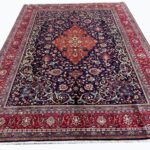 Exquisite Hand-Knotted Sarouk Rug – Royal Central Medallion Floral Design in Midnight Navy & Crimson | Item 168
