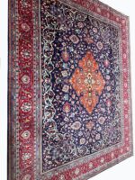Exquisite Hand-Knotted Sarouk Rug – Royal Central Medallion Floral Design in Midnight Navy & Crimson | Item 168 - Image 6