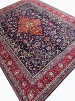 Exquisite Hand-Knotted Sarouk Rug – Royal Central Medallion Floral Design in Midnight Navy & Crimson | Item 168 - Image 7