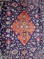 Exquisite Hand-Knotted Sarouk Rug – Royal Central Medallion Floral Design in Midnight Navy & Crimson | Item 168 - Image 5