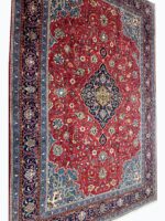 Fine Handwoven Sarouk Carpet – Royal Crimson & Navy Central Medallion Design | Item 180 - Image 6