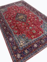 Fine Handwoven Sarouk Carpet – Royal Crimson & Navy Central Medallion Design | Item 180 - Image 5