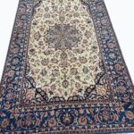 Fine Persian Isfahan Medallion Rug – Ivory Field with Slate Blue Floral Arabesque Design | Item 198