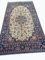 Fine Persian Isfahan Medallion Rug – Ivory Field with Slate Blue Floral Arabesque Design | Item 198