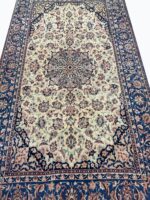 Fine Persian Isfahan Medallion Rug – Ivory Field with Slate Blue Floral Arabesque Design | Item 198 - Image 6