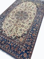 Fine Persian Isfahan Medallion Rug – Ivory Field with Slate Blue Floral Arabesque Design | Item 198 - Image 5