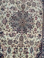 Fine Persian Isfahan Medallion Rug – Ivory Field with Slate Blue Floral Arabesque Design | Item 198 - Image 4