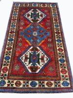 Antique-Style Caucasian Shirvan Design Tribal Rug – Triple Geometric Medallion Wool Carpet | Item 199
