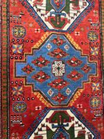 Antique-Style Caucasian Shirvan Design Tribal Rug – Triple Geometric Medallion Wool Carpet | Item 199 - Image 5
