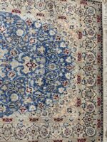 Royal Handwoven Persian Nain Wool & Silk Carpet – Turquoise Medallion Rug | Item No. 241 - Image 7
