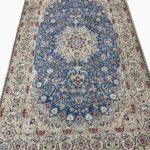 Royal Handwoven Persian Nain Wool & Silk Carpet – Turquoise Medallion Rug | Item No. 241