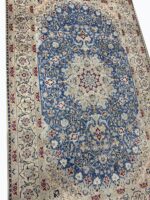 Royal Handwoven Persian Nain Wool & Silk Carpet – Turquoise Medallion Rug | Item No. 241 - Image 5