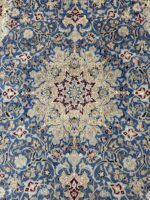 Royal Handwoven Persian Nain Wool & Silk Carpet – Turquoise Medallion Rug | Item No. 241 - Image 6