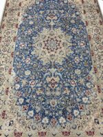 Royal Handwoven Persian Nain Wool & Silk Carpet – Turquoise Medallion Rug | Item No. 241 - Image 2