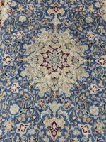 Royal Handwoven Persian Nain Wool & Silk Carpet – Turquoise Medallion Rug | Item No. 241 - Image 3