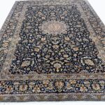 Exquisite Handwoven Persian Kashan Oriental Rug – Large Navy Medallion Wool Carpet | Item No. 254